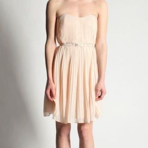 Strapless pleated pink dress